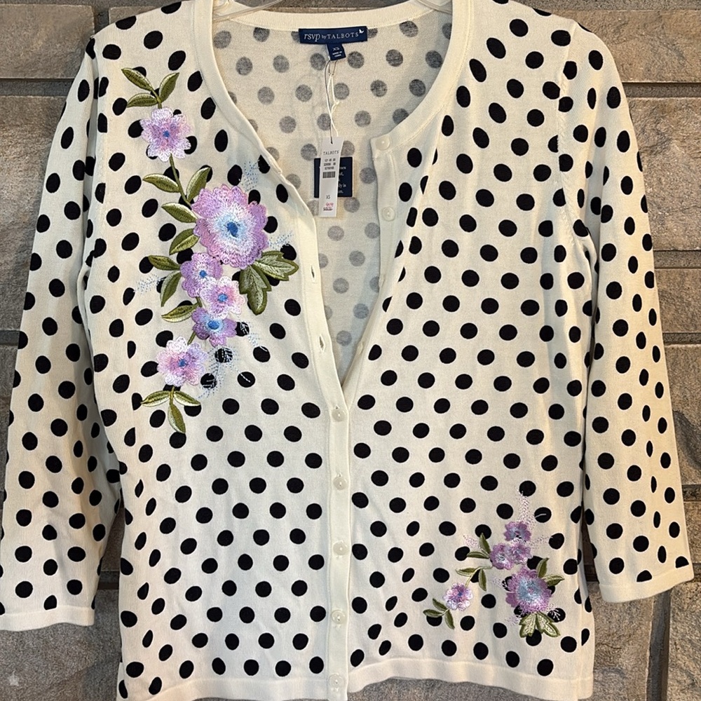 Talbots Polka Dot Cardigan and tank with Floral Embroidery - Picture 6 of 8